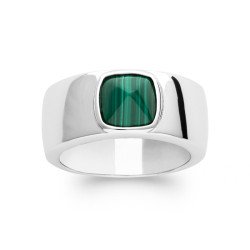 Bague Malachite Carrée Argent Rhodié | Élégance Moderne