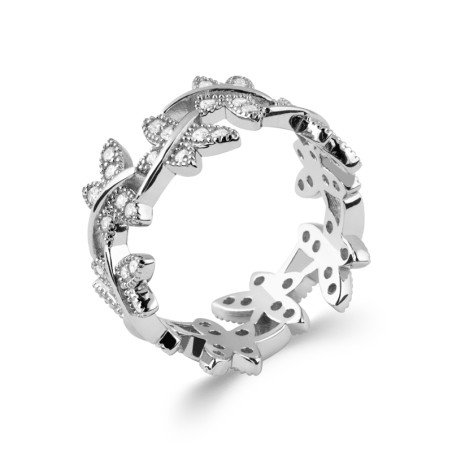 Bague Feuillage Argent Rhodié & Oxydes de Zirconium - Kara Bijoux