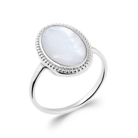 Bague Nacre Ovale Perlée Argent Rhodié | Kara Bijoux