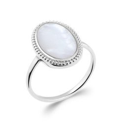 Bague Nacre Ovale Perlée Argent Rhodié | Kara Bijoux