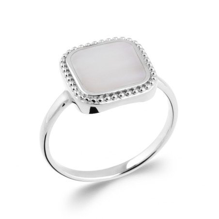 Bague Nacre Carré Perlée Argent Rhodié - Kara Bijoux
