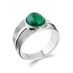 Bague Ovale Malachite Argent Rhodié - Kara Bijoux