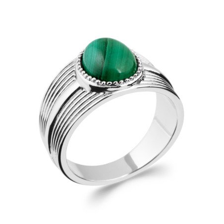 Bague Ovale Malachite Argent Rhodié - Kara Bijoux