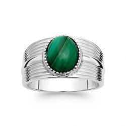 Bague Ovale Malachite Argent Rhodié - Kara Bijoux