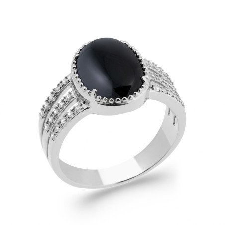 Bague Argent Rhodié Agate Noire | Bijou Élégant Kara Bijoux