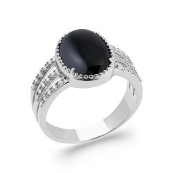 Bague Argent Rhodié Agate Noire | Bijou Élégant Kara Bijoux