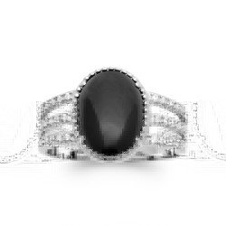 Bague Argent Rhodié Agate Noire | Bijou Élégant Kara Bijoux