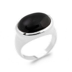 Bague Ovale Agate Noire | Argent Rhodié 925 | Kara Bijoux
