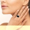 Bague Ovale Agate Noire | Argent Rhodié 925 | Kara Bijoux