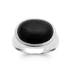 Bague Ovale Agate Noire | Argent Rhodié 925 | Kara Bijoux