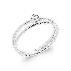 Bague Double Anneau Trèfle Zircons Argent Rhodié