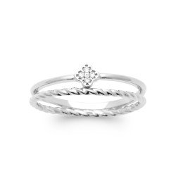 Bague Double Anneau Trèfle Zircons Argent Rhodié