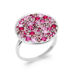 Bague Ovale Argent Rhodié Pavé de Gemmes Roses - Kara Bijoux