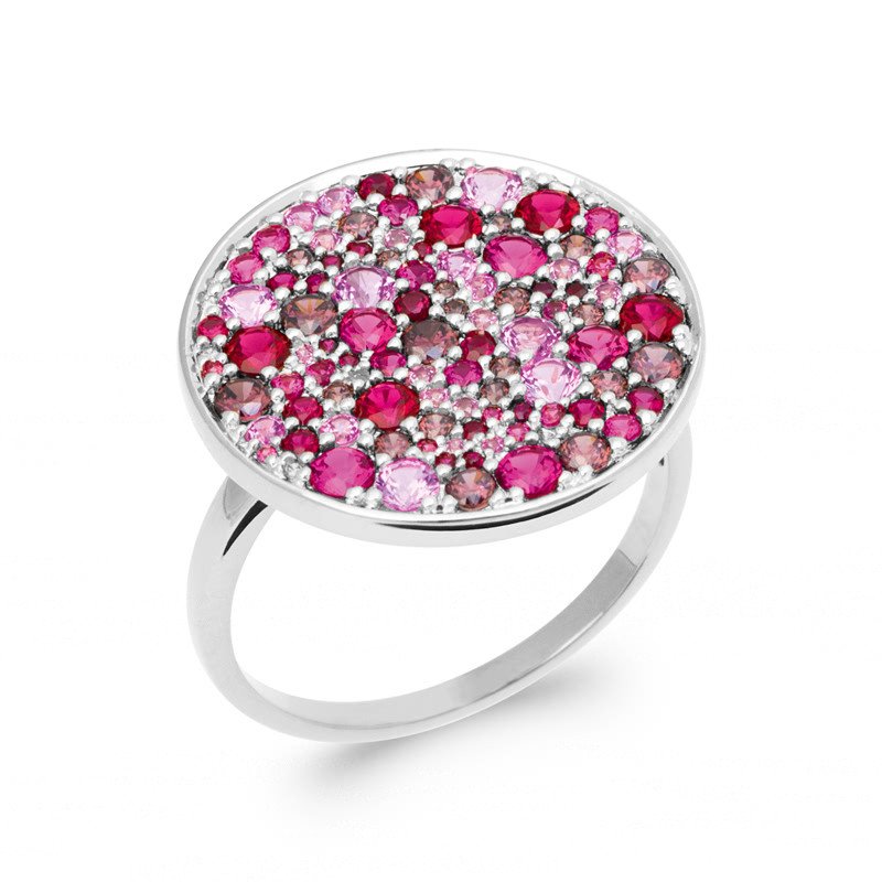 Bague Ovale Argent Rhodié Pavé de Gemmes Roses - Kara Bijoux