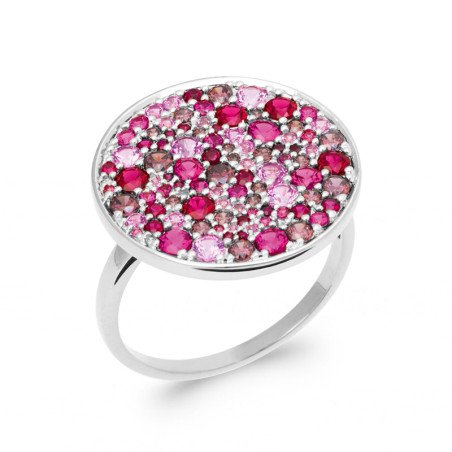 Bague Ovale Argent Rhodié Pavé de Gemmes Roses - Kara Bijoux