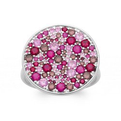Bague Ovale Argent Rhodié Pavé de Gemmes Roses - Kara Bijoux