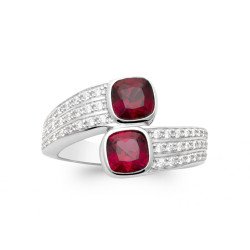Bague Argent Rhodié Bypass Pierres Rouges | Kara Bijoux