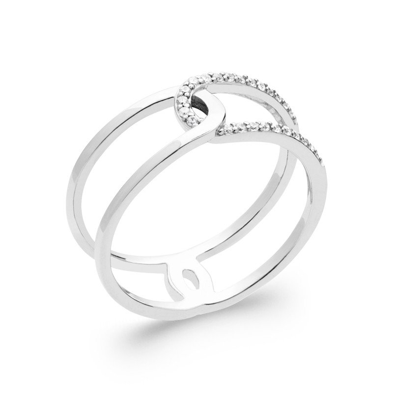 Bague Argent Rhodié Double Entrelacs Scintillants | Kara Bijoux