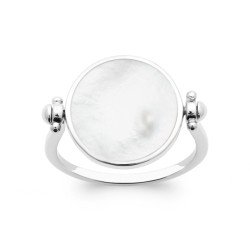 Bague Argent Rhodié Nacre Ronde | Bijoux Élégants