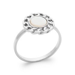 Bague Nacre Ovale & Argent Rhodié Tressé - Kara Bijoux