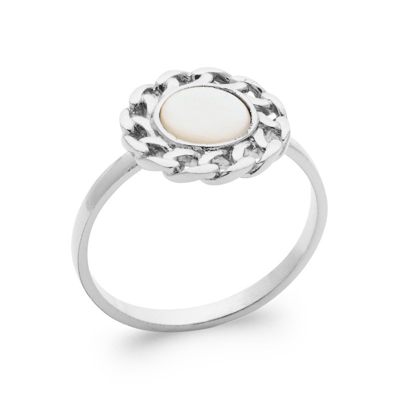 Bague Nacre Ovale & Argent Rhodié Tressé - Kara Bijoux