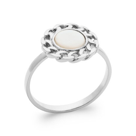 Bague Nacre Ovale & Argent Rhodié Tressé - Kara Bijoux