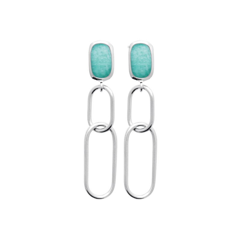 Boucles d'oreilles Amazonite et argent rhodié - Kara Bijoux