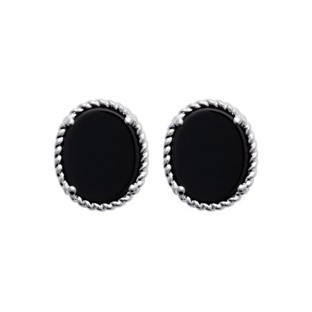 Boucles d'Oreilles Puces Agate Noire & Argent Rhodié | Kara Bijoux