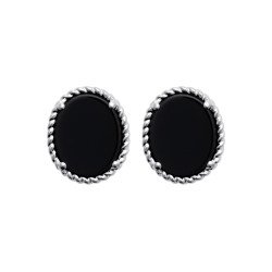 Boucles d'Oreilles Puces Agate Noire & Argent Rhodié | Kara Bijoux