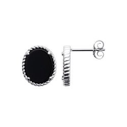 Boucles d'Oreilles Puces Agate Noire & Argent Rhodié | Kara Bijoux