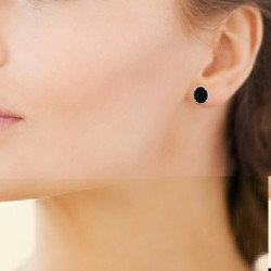 Boucles d'Oreilles Puces Agate Noire & Argent Rhodié | Kara Bijoux