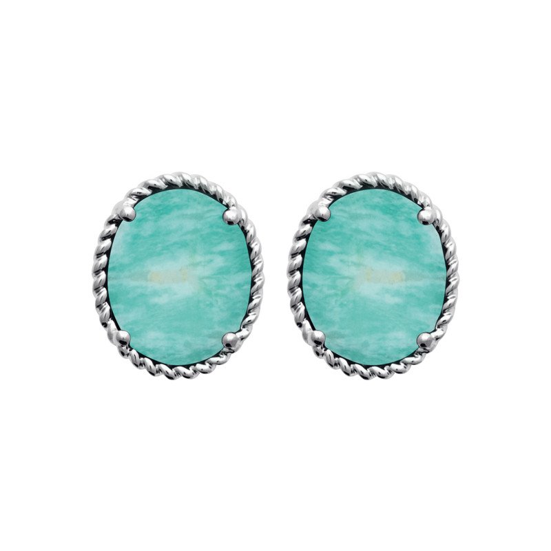Boucles d'oreilles Amazonite Ovale | Argent Rhodié | Kara Bijoux