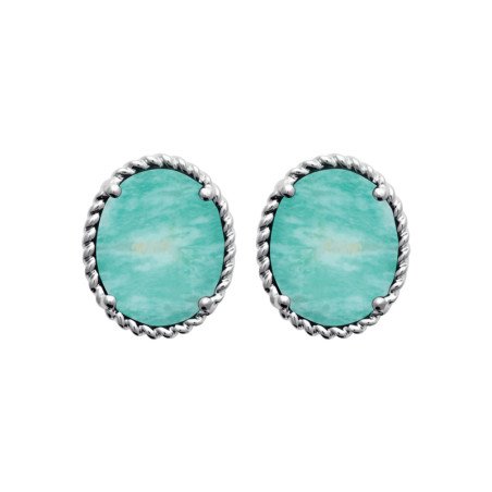Boucles d'oreilles Amazonite Ovale | Argent Rhodié | Kara Bijoux