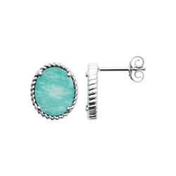 Boucles d'oreilles Amazonite Ovale | Argent Rhodié | Kara Bijoux