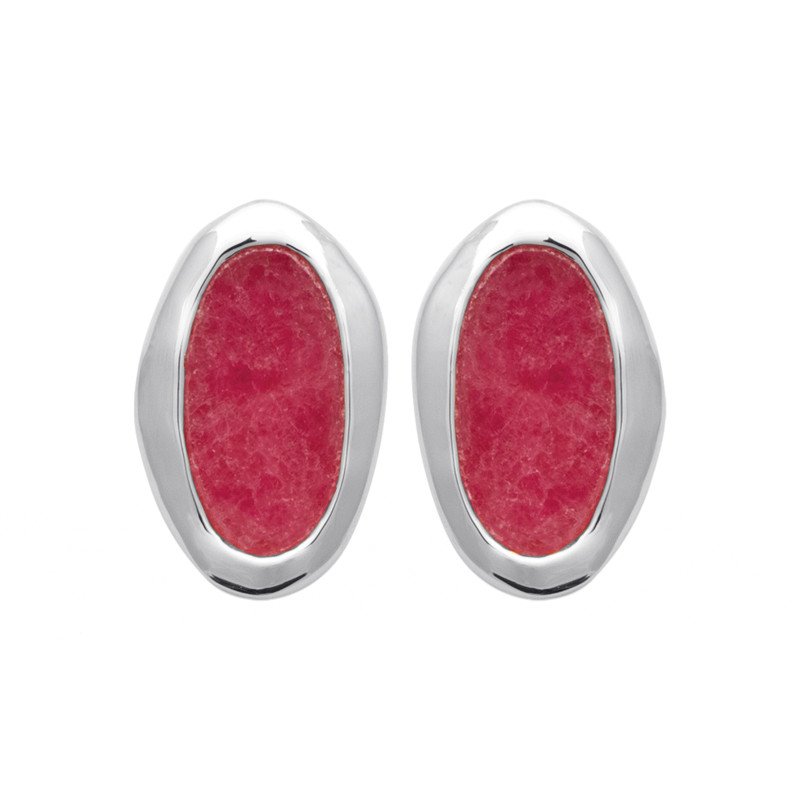 Boucles d'oreilles Ovale Rhodonite Argent Rhodié - Kara Bijoux