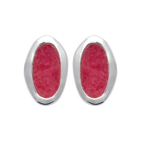 Boucles d'oreilles Ovale Rhodonite Argent Rhodié - Kara Bijoux