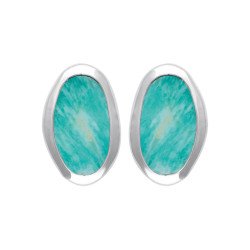 Boucles d'Oreilles Amazonite Ovale en Argent Rhodié