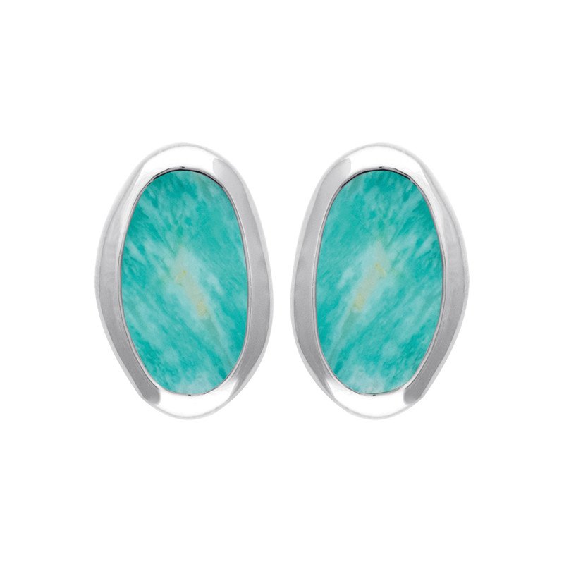 Boucles d'Oreilles Amazonite Ovale en Argent Rhodié