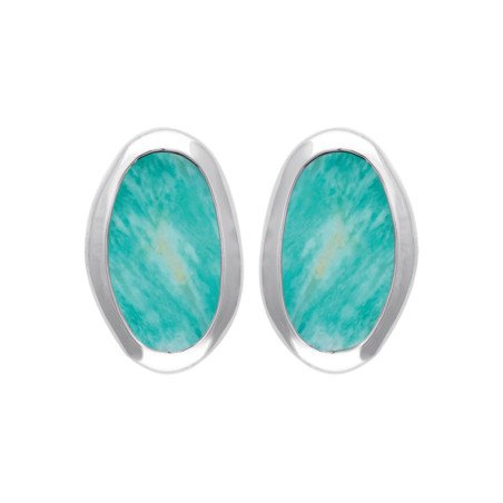 Boucles d'Oreilles Amazonite Ovale en Argent Rhodié