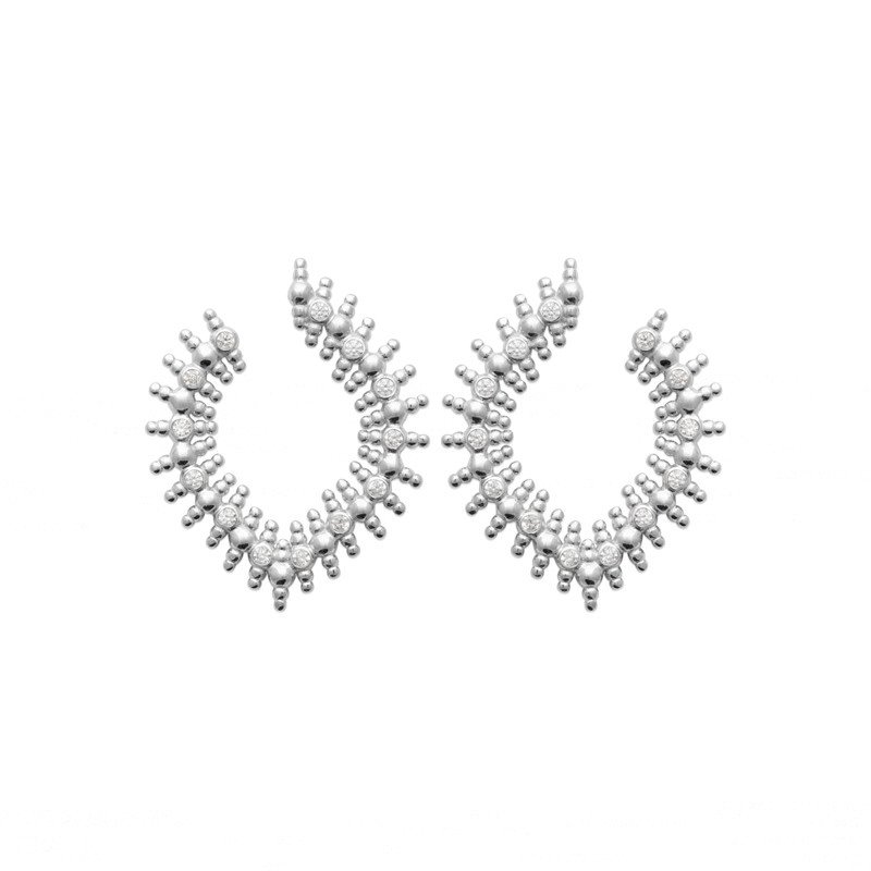 Boucles d'Oreilles Courbes Argent Rhodié Zirconium | Kara Bijoux