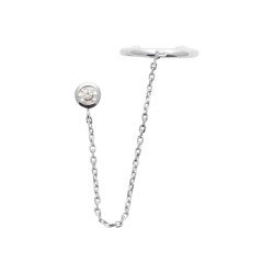 Boucle d'Oreille Manchette Chaîne Zirconium Argent Rhodié