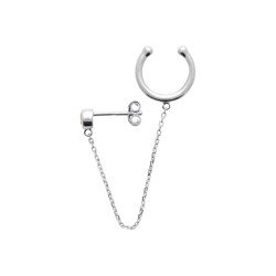 Boucle d'Oreille Manchette Chaîne Zirconium Argent Rhodié