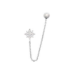 Boucle d'Oreille Double Puce Chaîne Étoile Argent Rhodié