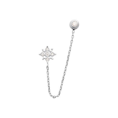 Boucle d'Oreille Double Puce Chaîne Étoile Argent Rhodié
