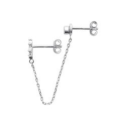Boucle d'Oreille Double Puce Chaîne Étoile Argent Rhodié