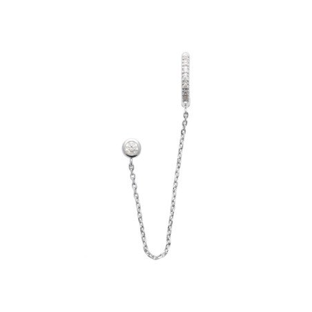 Boucle d'Oreille Chaîne et Puce Scintillante Argent Rhodié