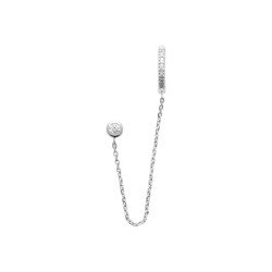 Boucle d'Oreille Chaîne et Puce Scintillante Argent Rhodié