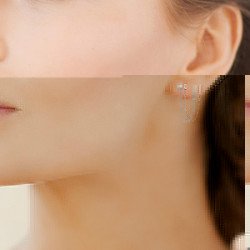 Boucle d'Oreille Chaîne et Puce Scintillante Argent Rhodié