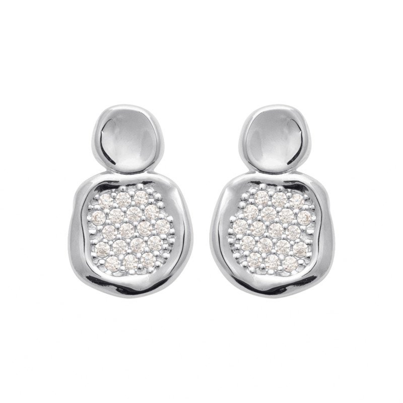 Boucles d'Oreilles Galet Scintillant Argent Rhodié