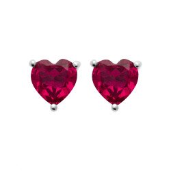 Boucles d'Oreilles Cœur Rouge Argent Rhodié - Kara Bijoux